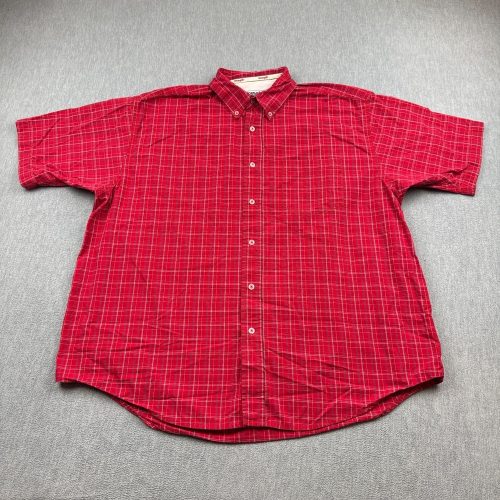 Wrangler Shirt Mens XL Red Hero Short Sleeve Plaid Button-Down Collared Casual